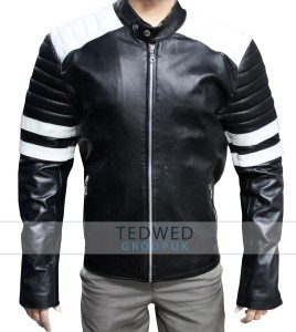 Brad Pitt Fight Club Motorcycle Leather Jacket Black and White