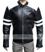 Brad Pitt Fight Club Motorcycle Leather Jacket Black and White