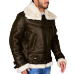 Army Green Men B3 Bomber Shearling Leather Jacket