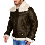 Army Green Shearling Leather Jacket
