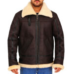 B3 Mens Bomber Shearling Sheepskin Leather Jacket