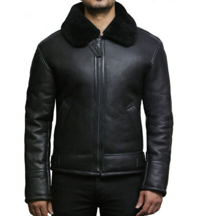 B3 WW2 Aviator Flying Black Sheepskin Shearling Jacket