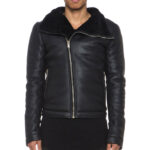 B3 Women Black Sheepskin Oversized Collar Jacket