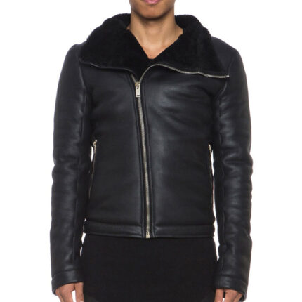 B3 Women Black Sheepskin Oversized Collar Jacket