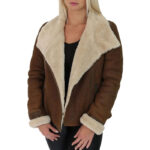 B3 Women Brown Aviator Leather Jacket