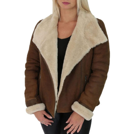 B3 Women Brown Aviator Leather Jacket