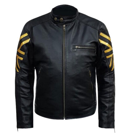 Black & Gold UK Flag Leather Jacket