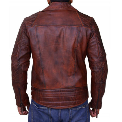 Classic Diamond Biker Distressed Leather Jacket