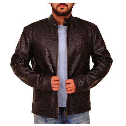 Crocodile Skin Brown Leather Jacket