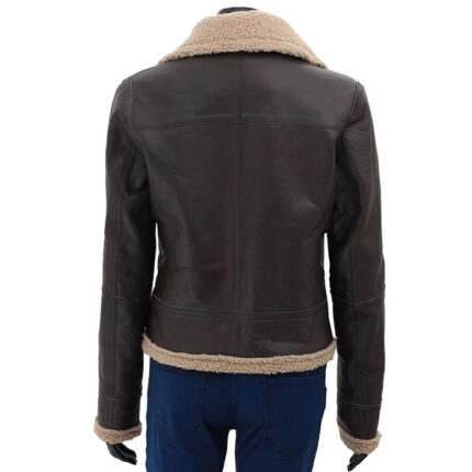 Dark Brown Shearling Leather Bomber Jacket