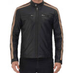 Harland Stripe Cafe Racer Black Leather Jacket