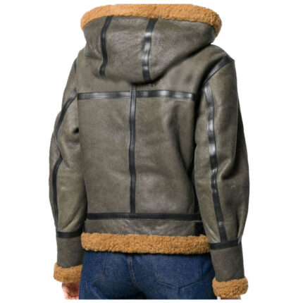 Khaki Green Shearling Aviator Coat
