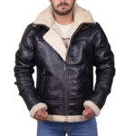 Men Black B3 Bomber Aviator Shearling Leather Jacket