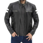 Men Lambskin Retro Slim Fit Biker Style Leather Jacket