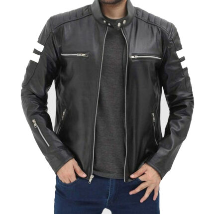 Men Lambskin Retro Slim Fit Biker Style Leather Jacket