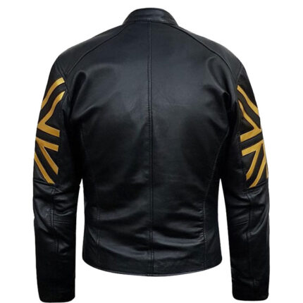 Mens Black & Gold UK Flag Leather Jacket