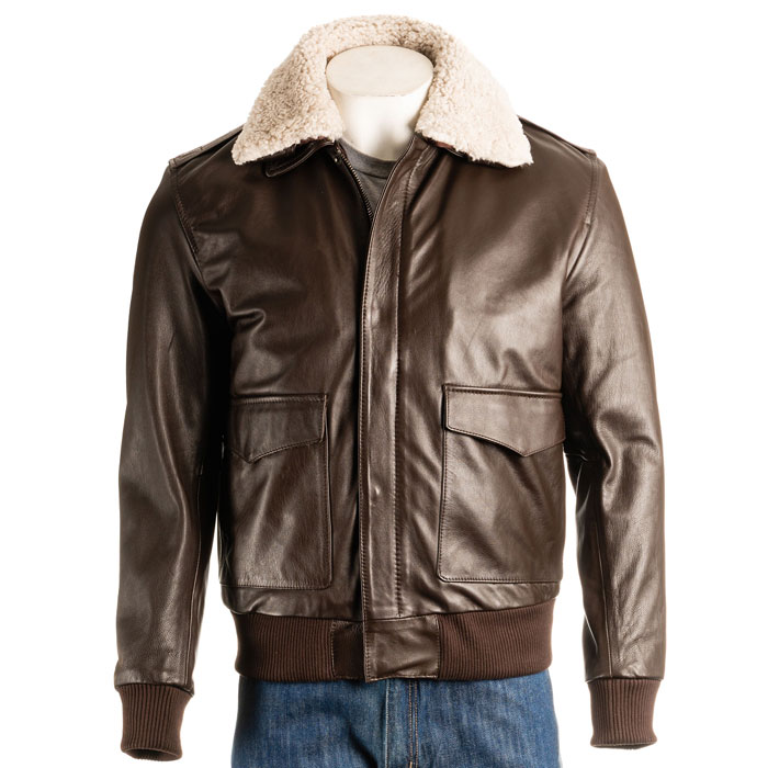 Men's Brown Pilot Bomber Brown Shearling Jacket