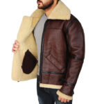 Men's Shearling Brown Bomber Leather Jacket