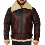 Mens Shearling Brown Bomber Leather Jacket