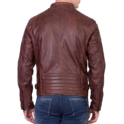 Padded Shoulder Brown Leather Jacket
