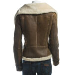 Women Fur Collar Brown Leather Jacket