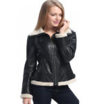 Women Shearling Black Leather Jacket