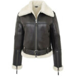 Women Sheepskin Aviator Flying Belted B3 Black Jacket