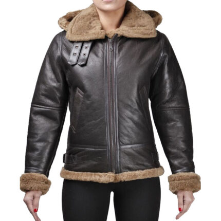 Womens Air force B3 Shearling Sheepskin Aviator Flying Jacket