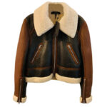 Womens Brown Cropped Aviator Shearling Jacket