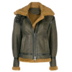 Womens Green Shearling Aviator Jacket