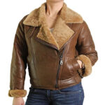Womens Shearling Sheepskin Bomber Aviator Jacket
