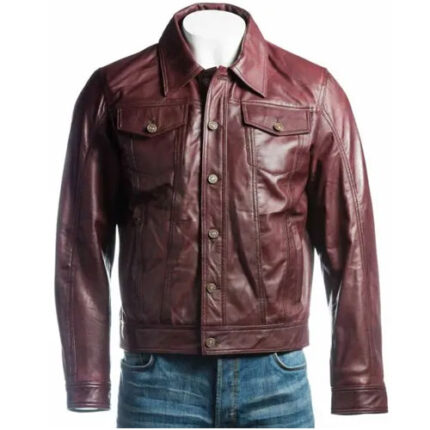 Burgundy Leather Trucker Jacket