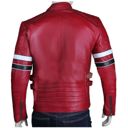 Red Retro Cafe Racer Leather Jacket