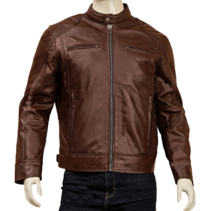 Retro Cafe Racer Brown Leather Jacket