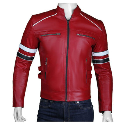 Retro Cafe Racer Red Leather Jacket