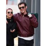 Callum Turner Maroon Leather Jacket