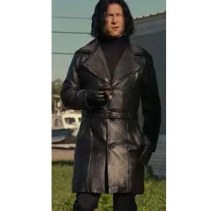 Glen Powell Hit Man Black Leather Coat