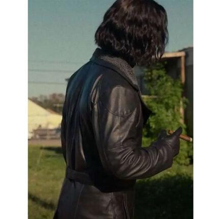 Hitman 2024 Glen Powell Black Leather Coat