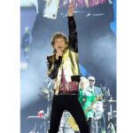 Rolling Stones Mick Jagger gold leather baseball jacket