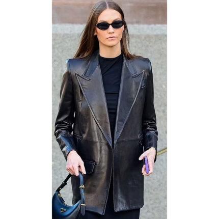 Women's Black Leather Blazer Jacket