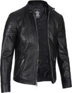 Black Real Cowhide Leather Bomber Jacket Mens