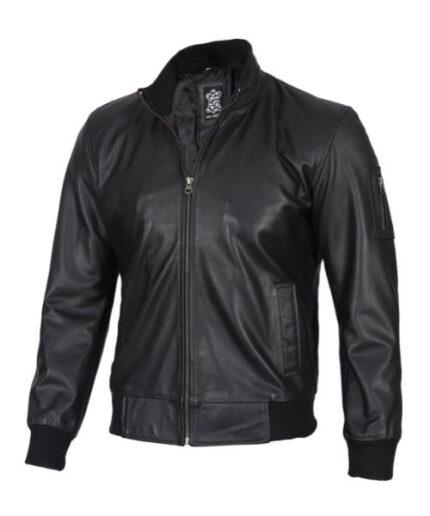 Men's Black Real Cowhide Leather Bomber Jacket