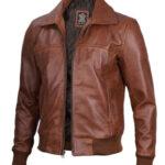 Men's Brown Distressed Harrington Leather Jacket