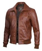 Men's Brown Distressed Harrington Leather Jacket