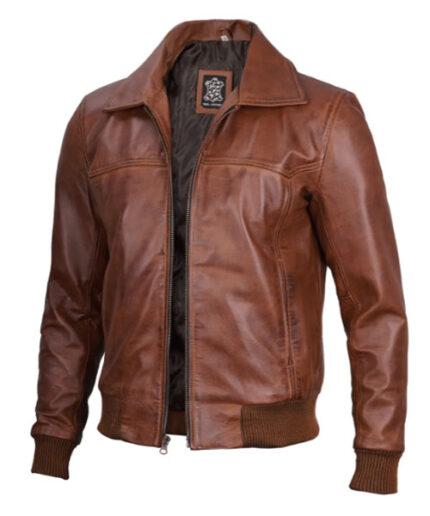 Men's Brown Distressed Harrington Leather Jacket