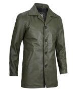 Men's Leather Military Army Green Coat