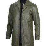 Men's Leather Military Four Button Green Coat