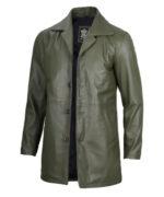 Men's Leather Military Four Button Green Coat