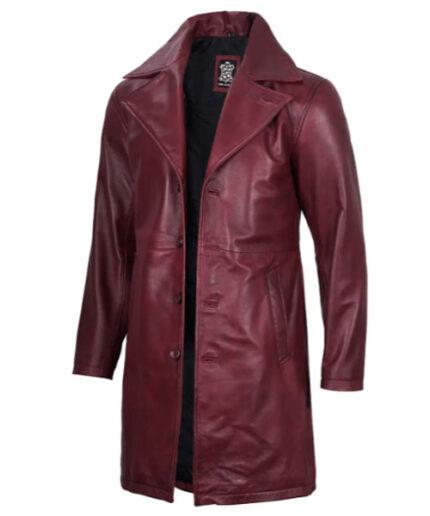 Men's Maroon Real Leather Car Coat