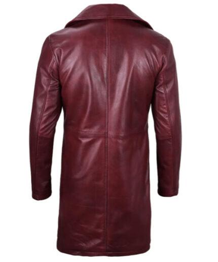 Men's Real Leather Maroon Four Button Coat